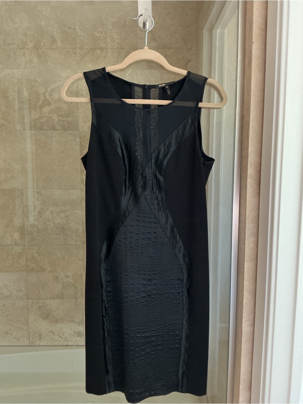 Maje Black Textured Panel Midi Dress